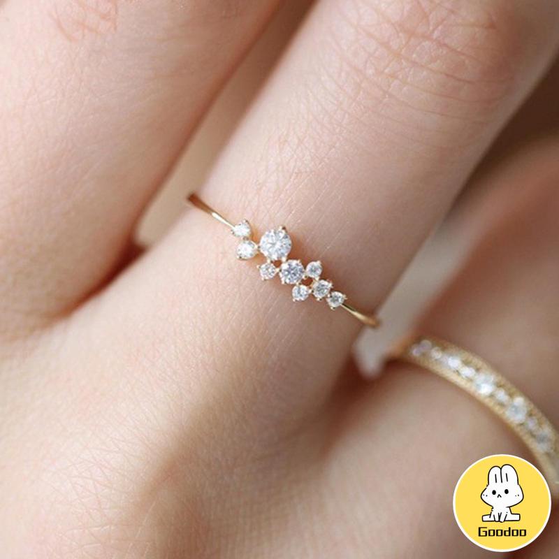 Cincin Simple Sterling Silver 925 Hias Kristal Zircon 3 Lapis Emas 18K Untuk Wanita -Doo