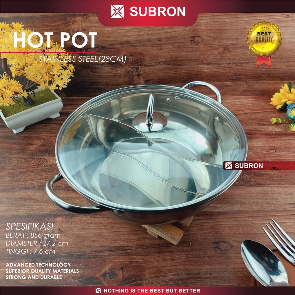 ( KJO ) PANCI SHABU SUBRON SEKAT 2 SUKIYAKI STEAMBOAT HOT POT HUO GUO STAINLESS TUTUP KACA