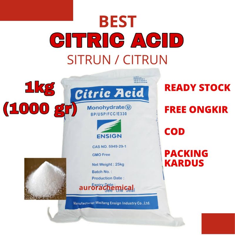 Citric Acid 1kg / sitrun / citrun monohydrate / perisa asam / pembersih pakaian kerak