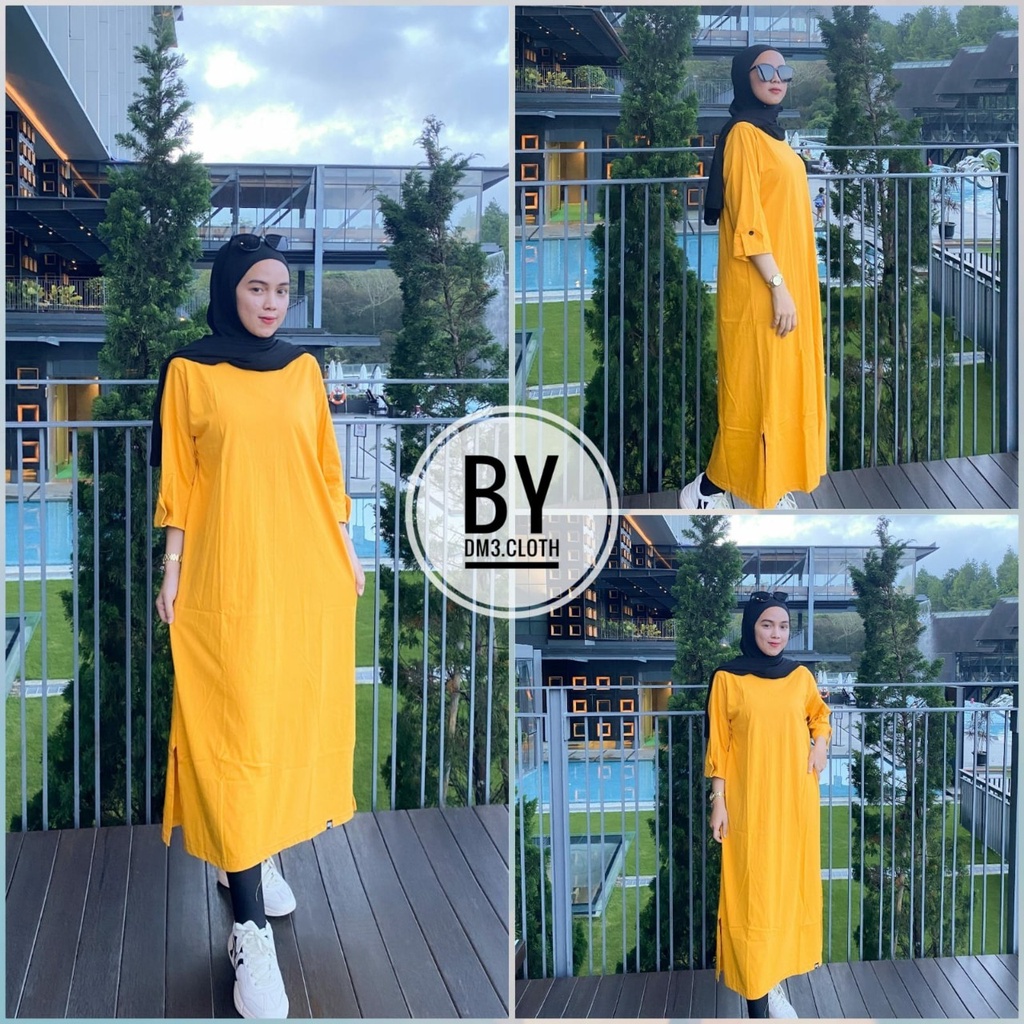 Dress Long Tunik Original DM3 Cloth Bahan Cotton Combed 20s Tebal Terbaru 2022 Terlaris Fahion Musli