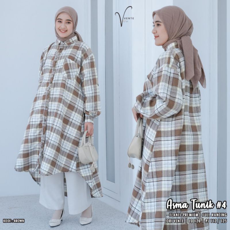 Vente Daily Asma Tunik #4 Atasan Wanita Muslim / Motif Kotak-Kotak Jumbo / Flanel Premium LD 120 Kan
