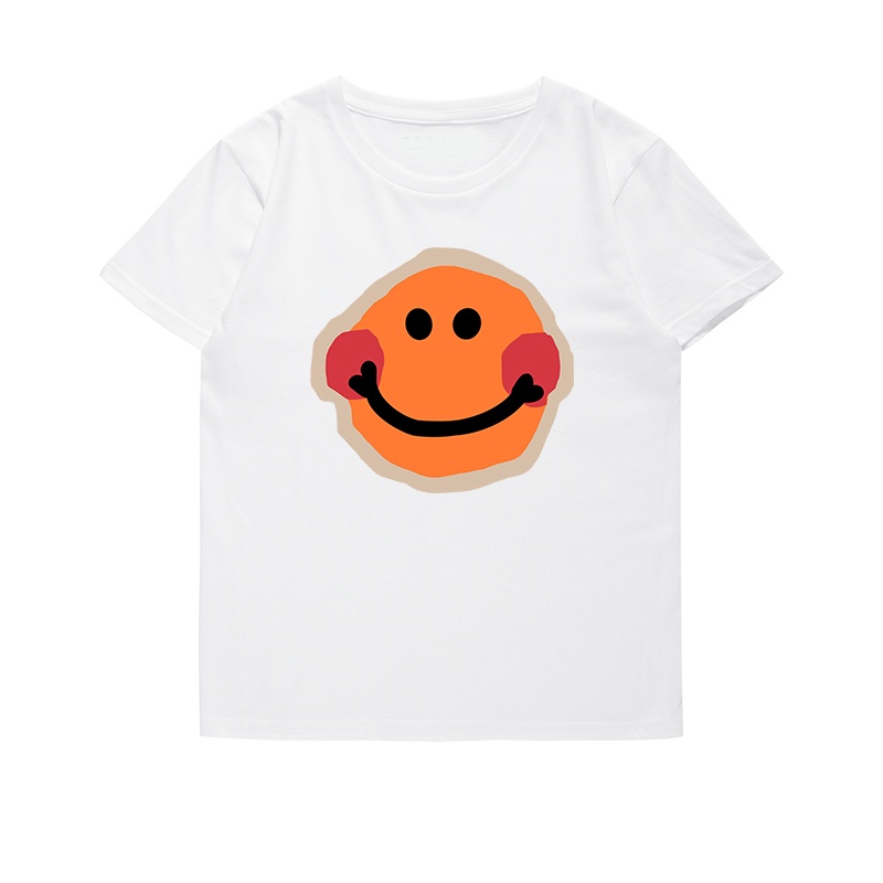 Smiley Graphic Tee Oversize Kaos Lengan Pendek Korean Style Baju Wanita Hitam Printed T-shirt