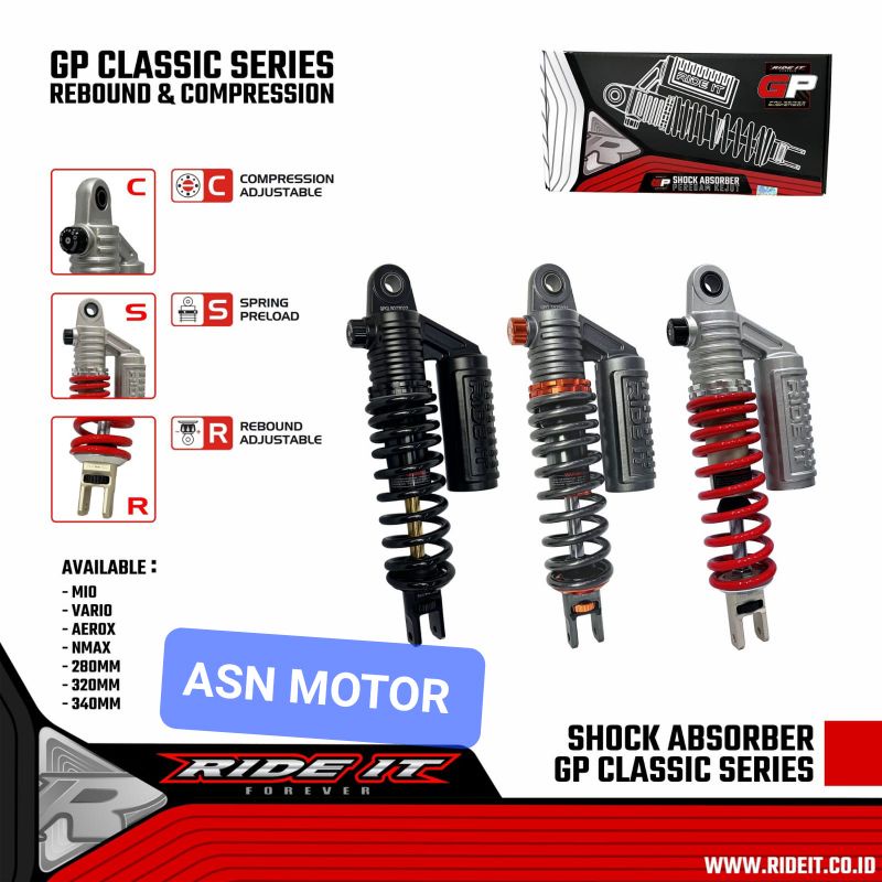 Shock Ride it GP Matic classic kyb Mio ,beat, Spacy , Vario 125, 150  Shock Tabung ride it Classic Double klik
