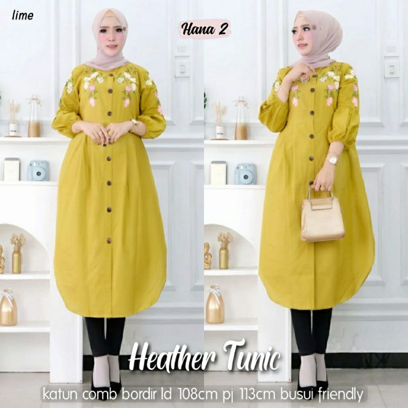 Heather Tunic, TUNIK WANITA MUSLIM CANTIK MODIS FIT XL ALD 108 BAHAN KATUN IMPORT MIX BORDIR KANCING BUSUI TERMURAH OOTD