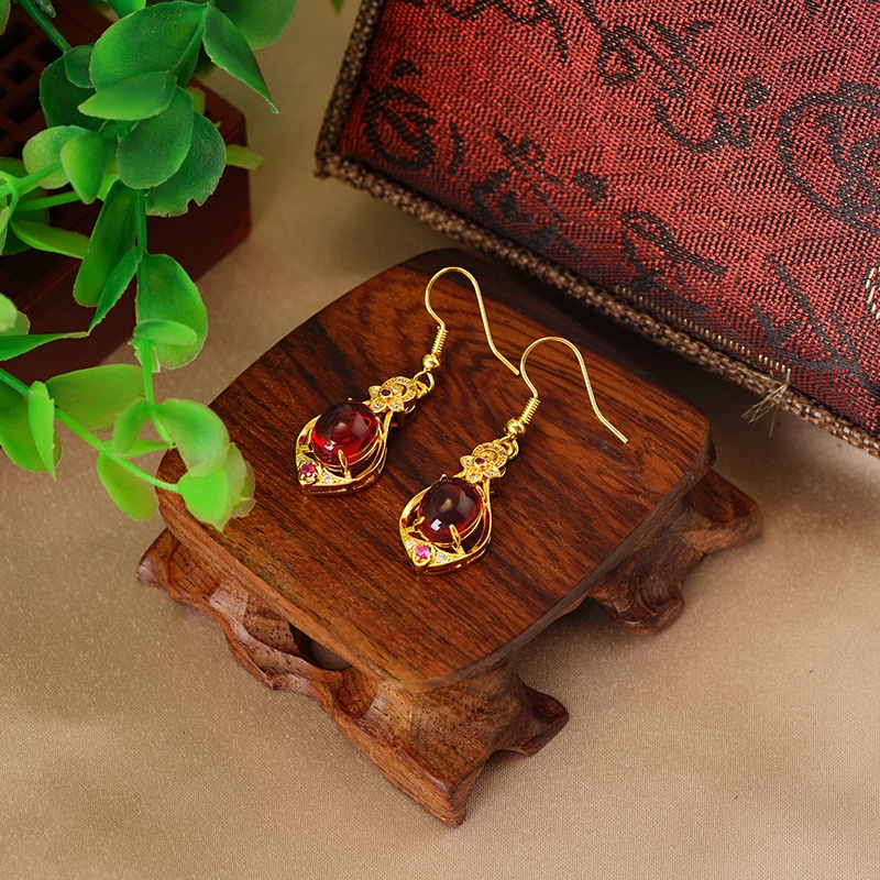 Goldkingdom Perhiasan Fashion 24K Bangkok Aksesoris Ready Stock Lapis Emas Asli Kadar 375 Panjang Rumbai Micro Set Emerald Ruby Elegan Drop Earrings Untuk Wanita