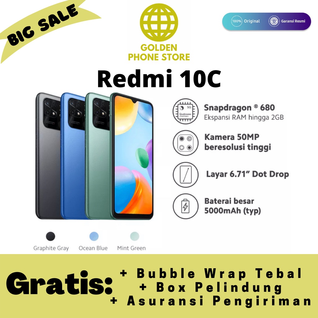 Xiaomi Redmi 10C 4GB/128GB - Original &amp; Garansi Resmi Xiaomi Indonesia