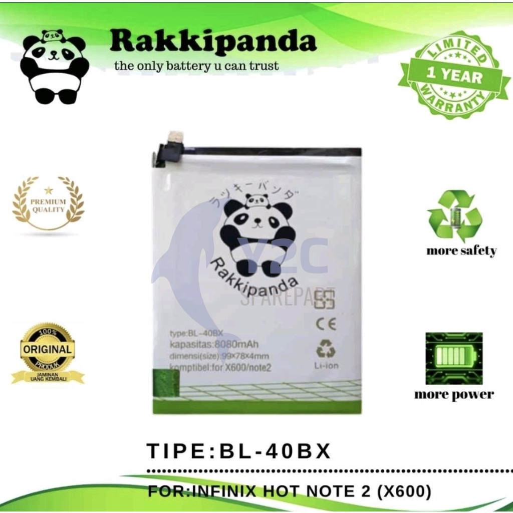 RAKKIPANDA BL-40BX INFINIX HOT NOTE 2 / X600 BATERAI BATRE BATERE BATRAI BATREI DOUBLE POWER