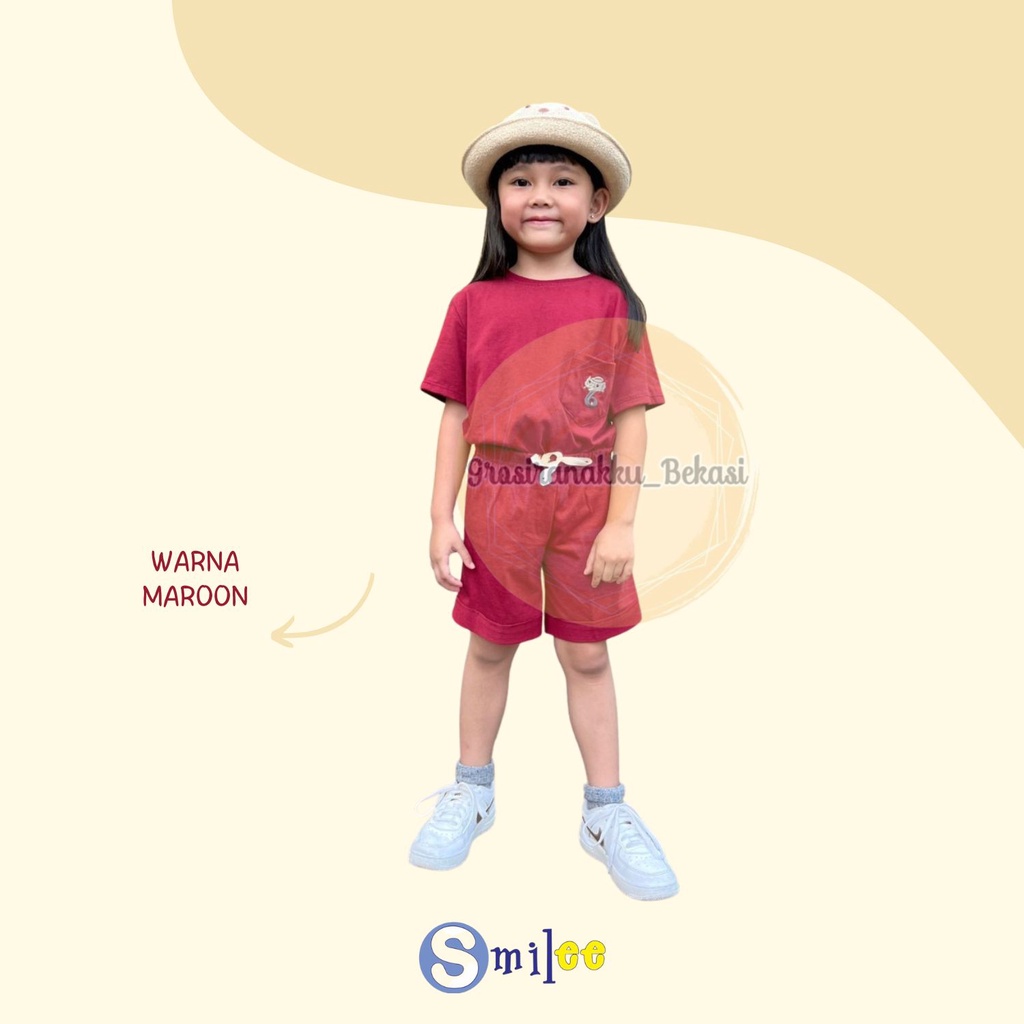 Setelan Anak Unisex Baim Smilee  Warna Maroon Size 1-5 Tahun