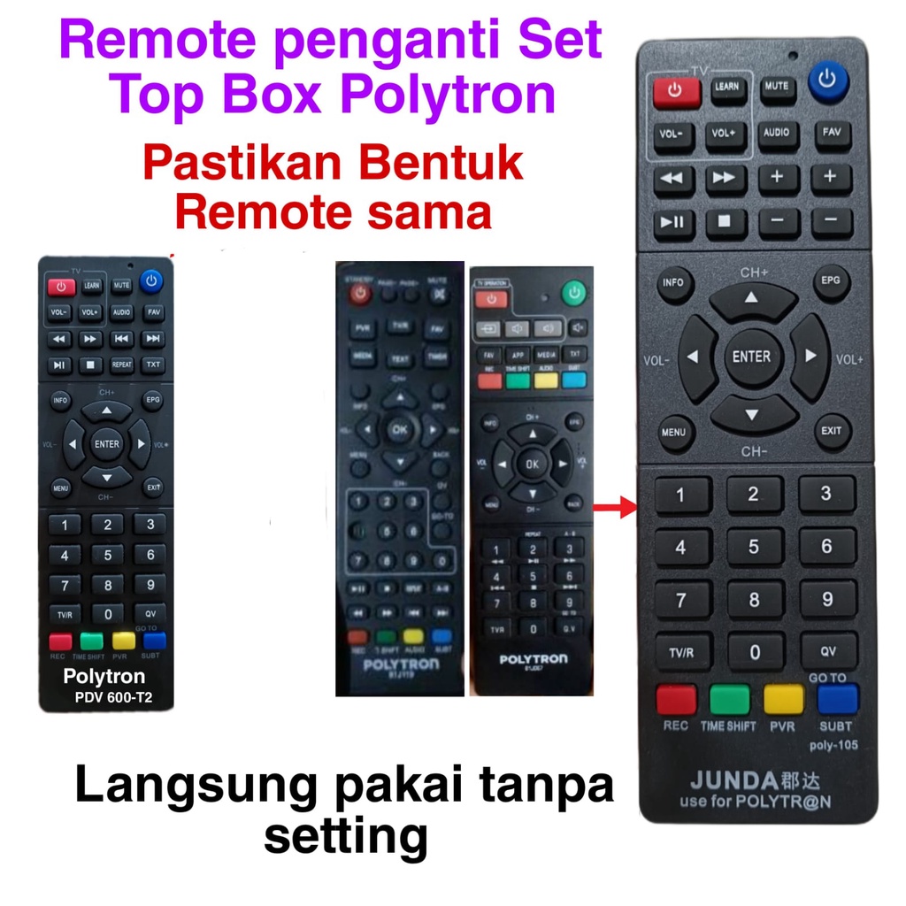 REMOTE STB POLYTRON PDV 600 pdv 610 DVB-T2 JUNDA POLY-105