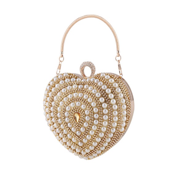 LAJOREE Love Clutch Tas Pesta Mewah Wanita Bentuk Hati Love Cantik Mutiara Clutchbag