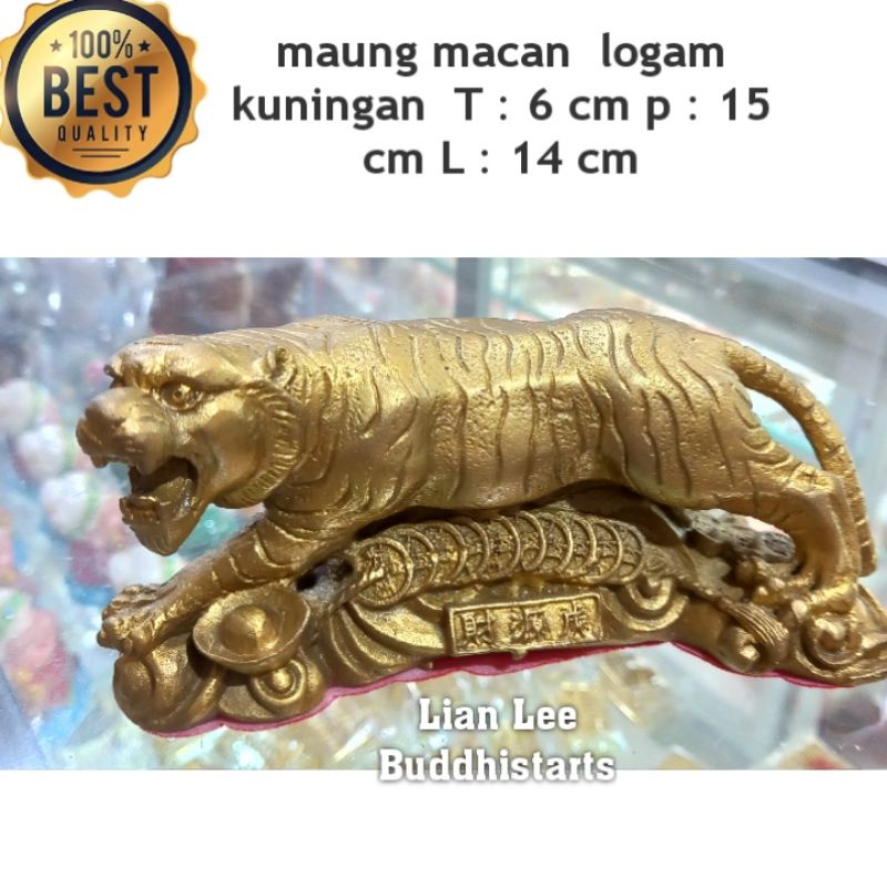 patung fengshui Macan Harimau Tiger Maung bawa harta logam kuningan