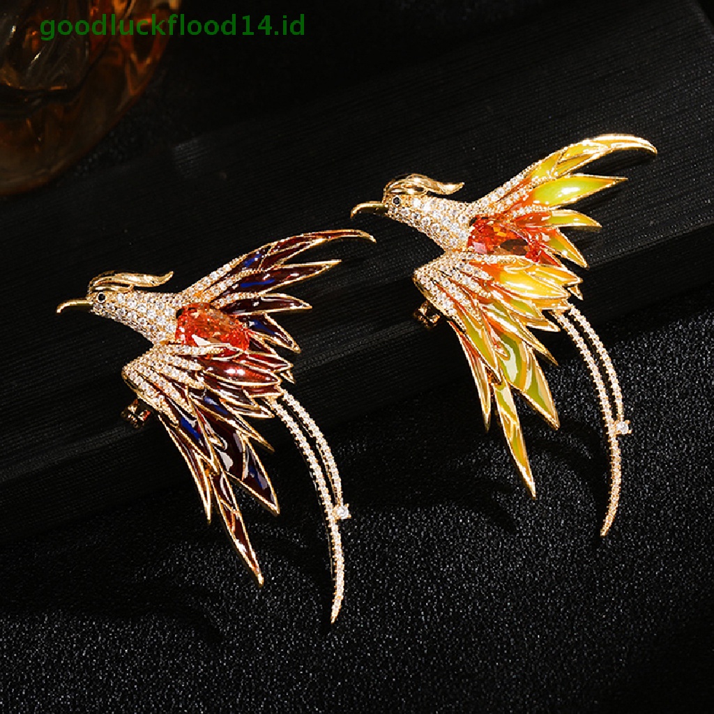 Bros Pin Enamel Bentuk Burung Phoenix Aksen Kristal Untuk Pria Dan Wanita