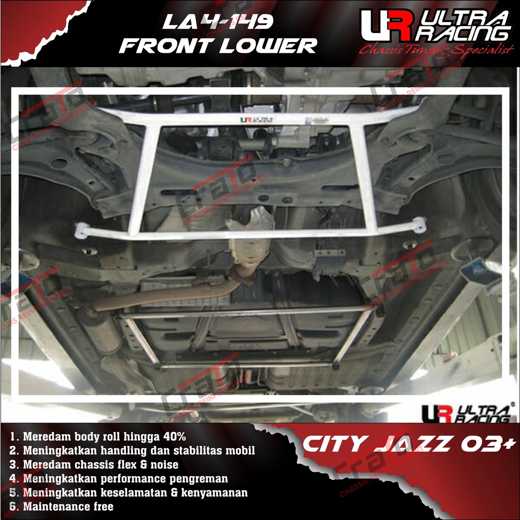 Aksesoris Stabiliser ULTRA RACING Safety Bar - Front Lower Bar 4 Points - Honda City 05+ Jazz Fit 03
