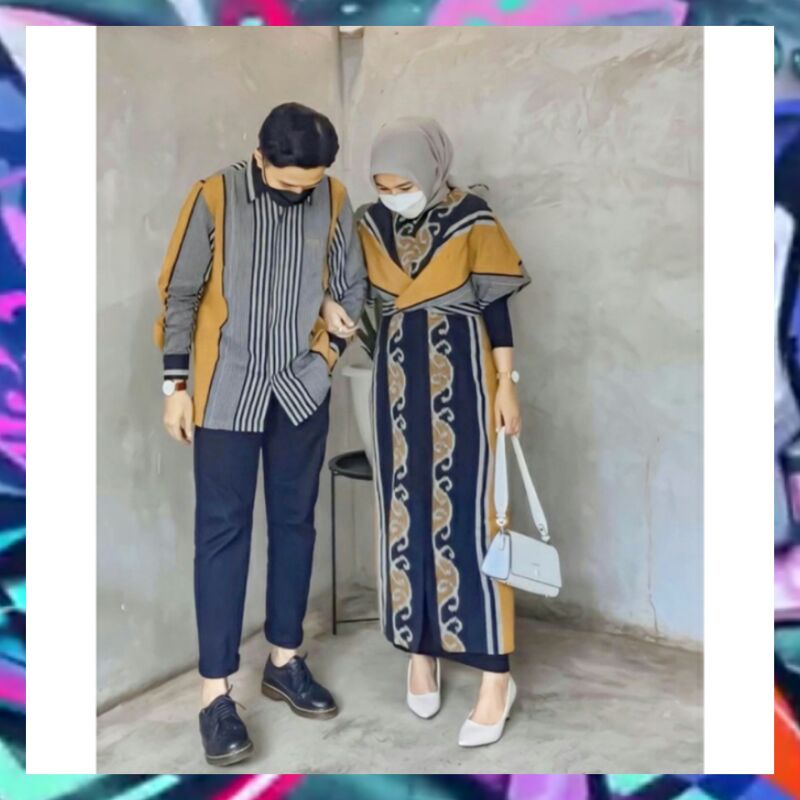 RAISYA SET BAJU COUPLE TENUN ETNIK HITAM KUNING COUPLE PREWEDDING BAJU PESTA