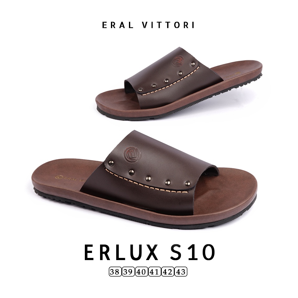 Eral Vittori - Erlux S10 Sandal Kulit Harian Pria Santai Elegan Coklat