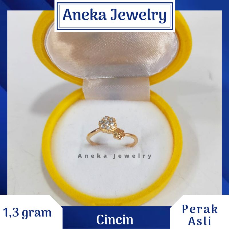 Cincin Bunga Cor Mata, Perak 925, Sepuh Emas Rosegold