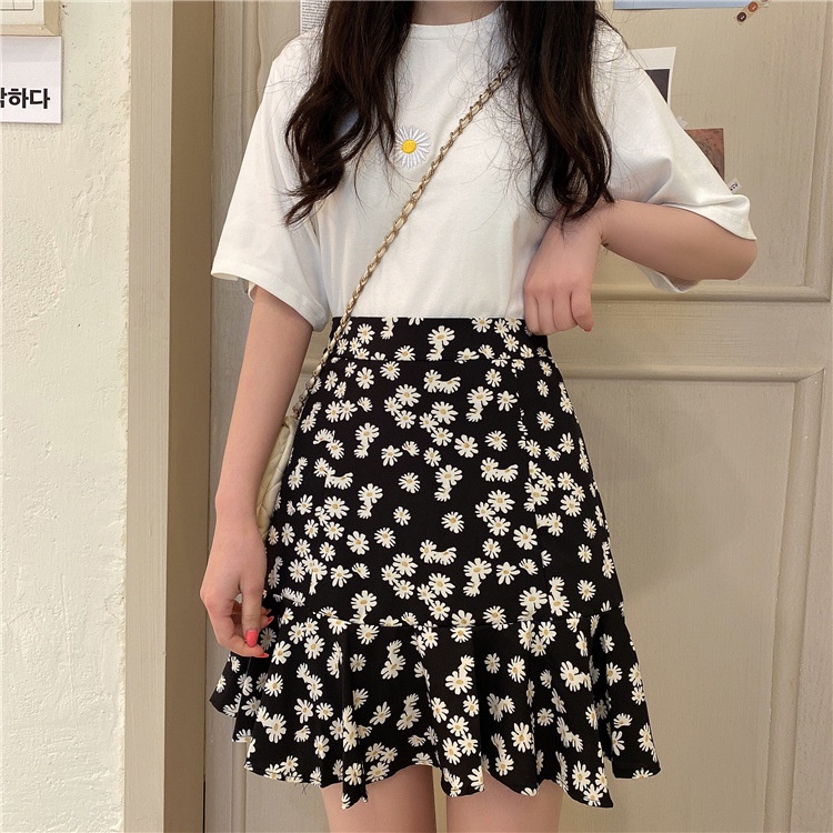 yikoo-Rok pendek daisy chiffon mini rok fashion dres wanita