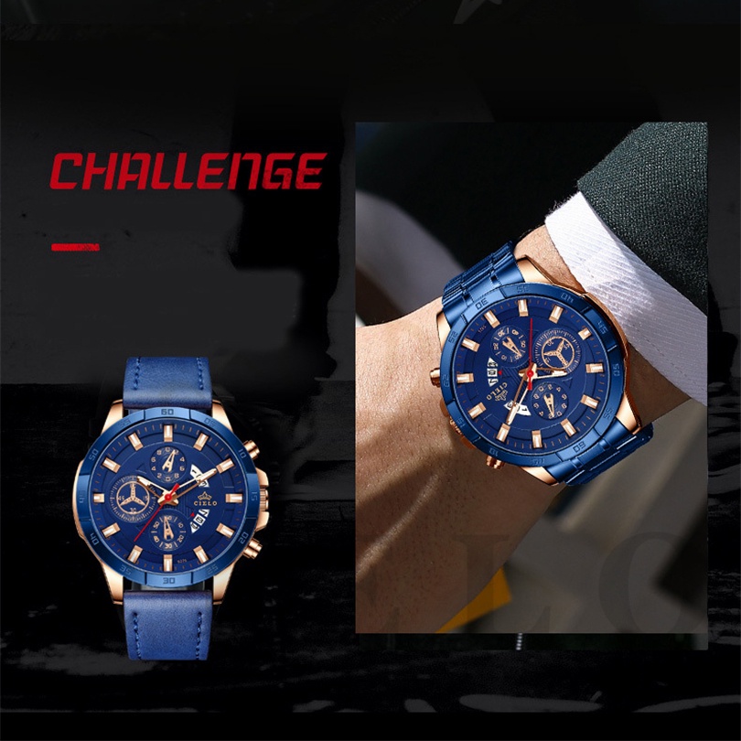 【TERMURAH】CIELO 5225 Jam Tangan Pria Anti Air Original Luxury Stainless Steel  COD（Free BOX+Kartu Garansi）Penjualan Terbaik Seiko Alexander Christie Sport Imoport Premium Couple Grosir Murah