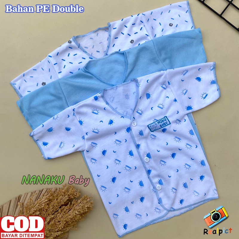 Isi 3 PCS Baju Newborn Bayi Baru Lahir Lengan Pendek Kancing Depan Seri Biru Usia 0-3 Bulan - Ana Baby