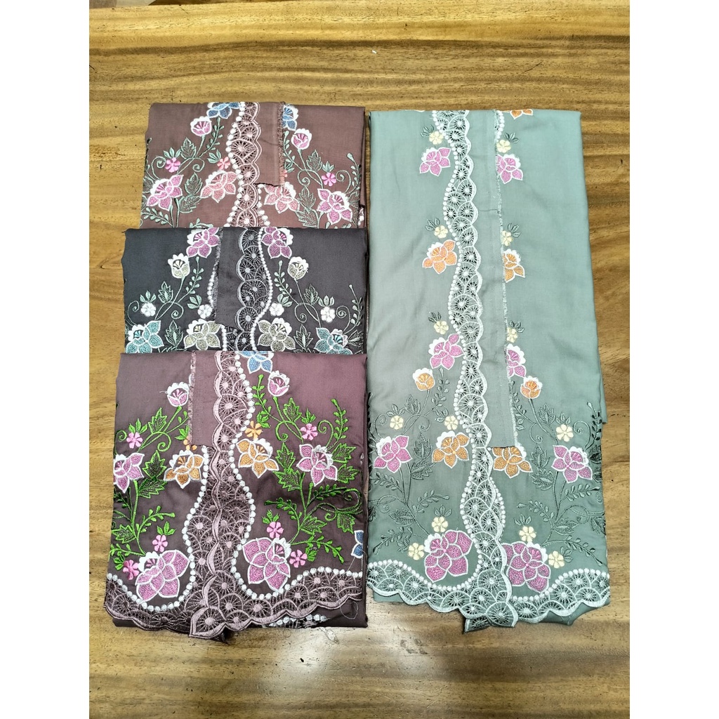 KAIN BAJU KEBAYA BORDIR MANUAL, bahan baloteli / toyobo katun 2 mter, lebar 1.5 mtr embroidery sulam