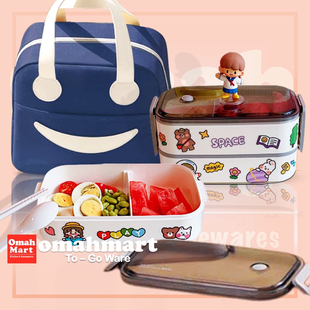 LUNCH BOX SET LUNCH BAG ANAK ANTI TUMPAH STIKER DIY BONBOX