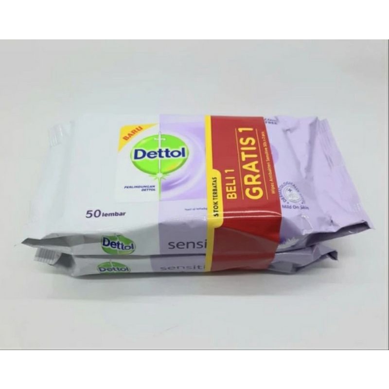 Dettol Sensitive Tisu Basah 50 Sheets Beli 1 gratis 1