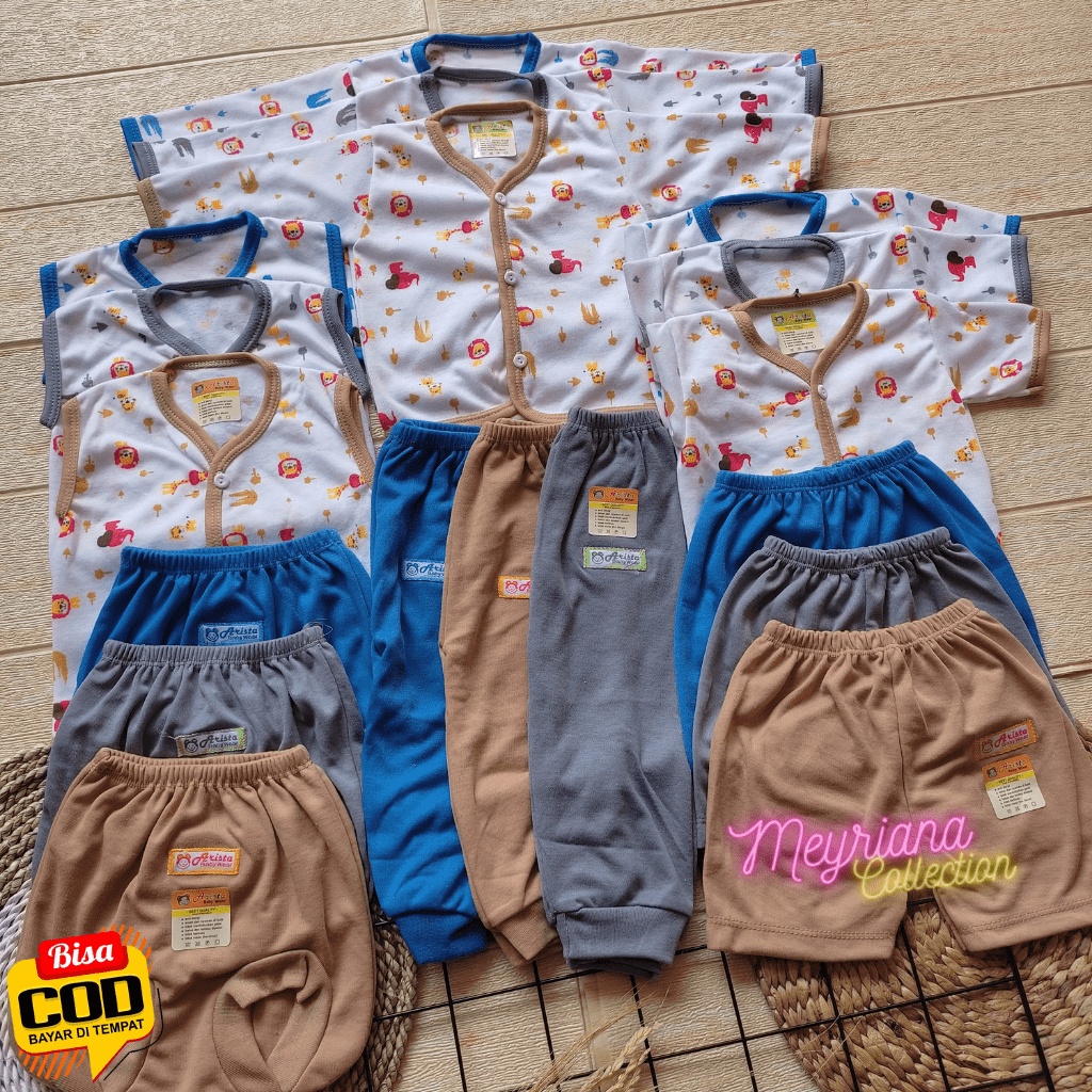 18 PCS Baju Bayi Baru Lahir dan Celana Bayi Seri Motif KOMBINASI Polos Meyriana Collection