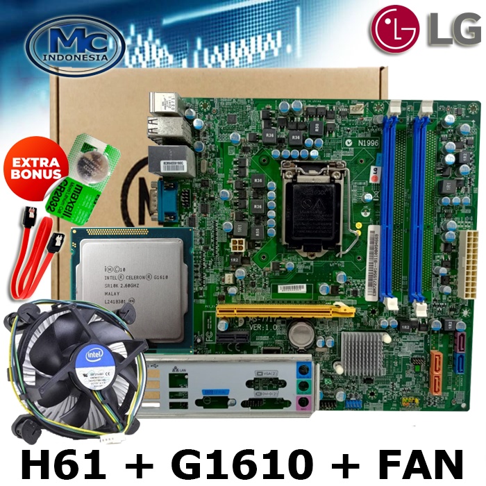 Mainboard MOBO Motherboard h61 OEM + Processor Intel G1610 + FAN