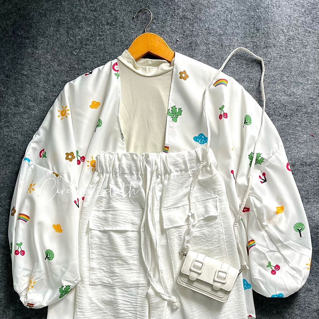 ONE SET KIYOWO OUTER MOTIF PART 1 / ROK SERUT CRINKLE / CELANA CRINKLE (Cirebon Cloth)-o.kiyowo poket white