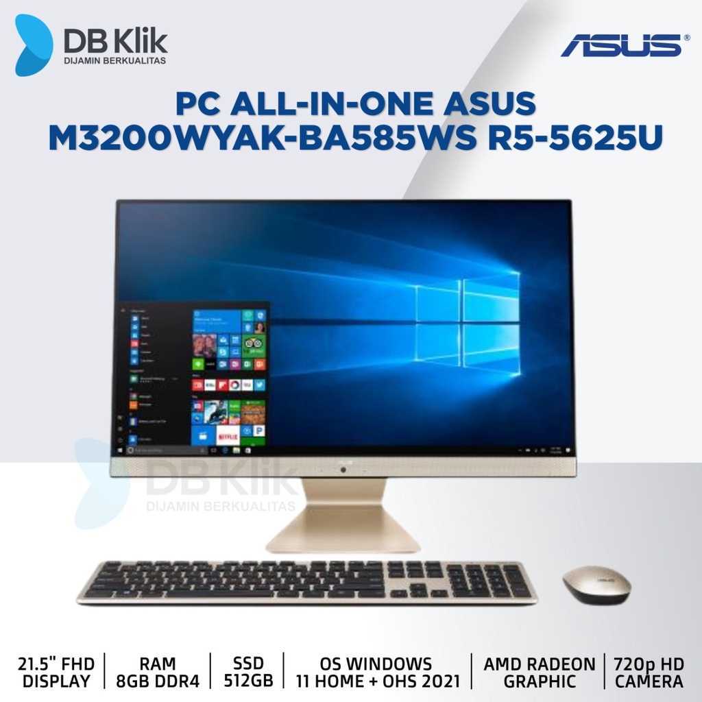 PC AIO ASUS M3200WYAK-BA585WS R5-5625U 8GB SSD 512G NoDVD W11+OHS 21.5