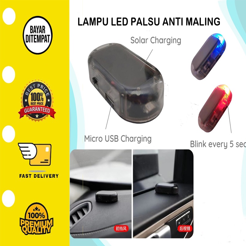 ✅ BISA COD Solar Lampu Led Fake Palsu Anti Maling Mobil Lampu Peringatan LED Tenaga Surya untuk Mobil,  dengan Alarm Anti maling, Lampu Peringatan Peringatan Kedip untuk Semua Mobil