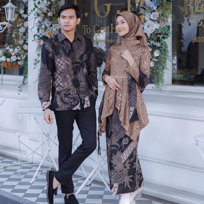 SET COUPLE BATIK - Kebaya Couple Brokat Modern Irfa Kebaya Wisuda dan Kondangan Kebaya Couple Batik Prima Lengan Panjang Set Wanita Modern