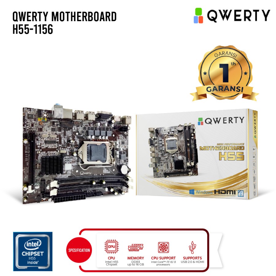 MOTHERBOARD QWERTY H55 SOCKET INTEL LGA 1156 DDR3