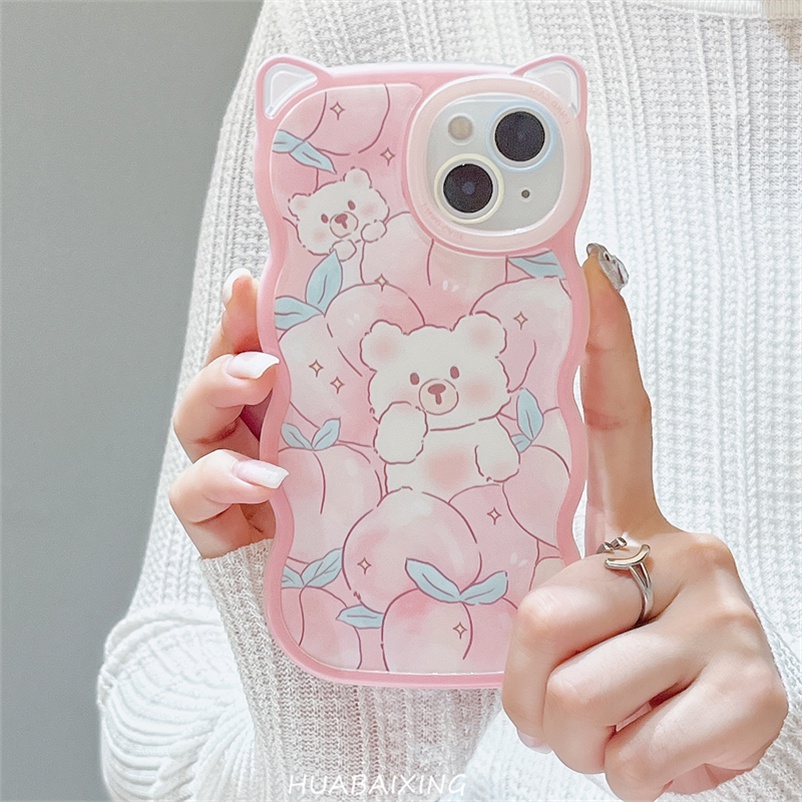 Casing Soft case Compatible for iPhone 14 13 12 11 Pro Max X Xr Xs Max SE 2020 8 7 6 6s Plus Bahan Kulit Strawberry Bear Bunny Soft Phone Case All-inclusive Camera bumper Anti-fall shockproof Soft Case Transparent Cat Ears Protective Cover