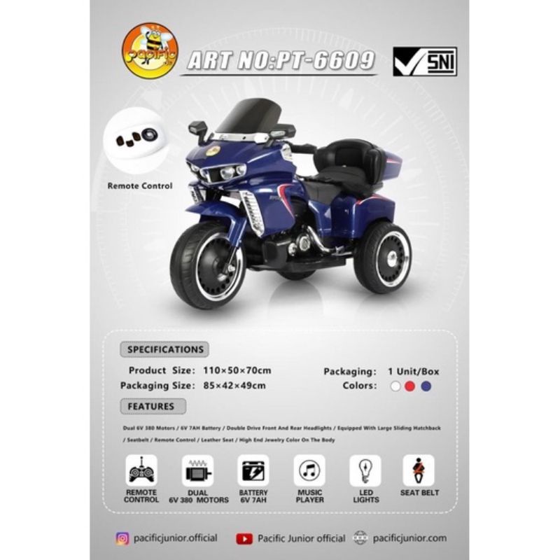 (ADA REMOTE) MOTOR AKI MAINAN ANAK VISION R PACIFIC PT-6609