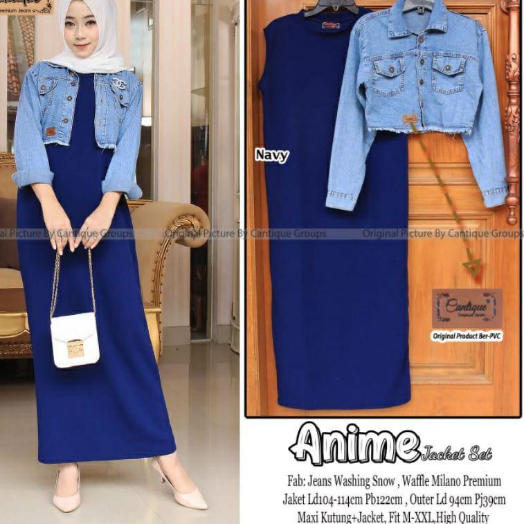 Bagus Banget.. TERBARU ANIME SET 2in1 INNER DRESS TANPA LENGAN DAN JAKET CROP JEANS