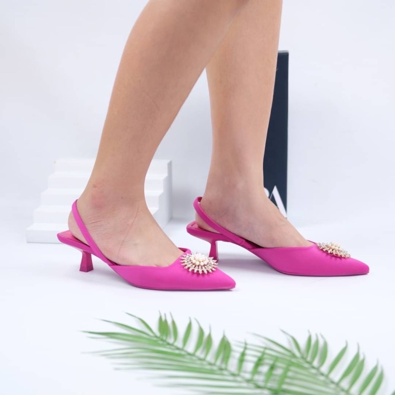 [7.7 Boombastis Sale⚡] - SEPATU HEELS WANITA IMPORT SHIMERY KITTEN SLING BACK PREMIUM ZS419