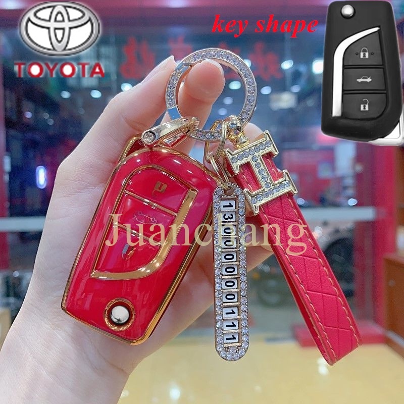 Casing Kunci Remote Mobil Toyota Corolla RAV4 Avensis Verso Yaris Aygo Hilux Fortuner Camry Revo Altis Aksen Berlian Imitasi