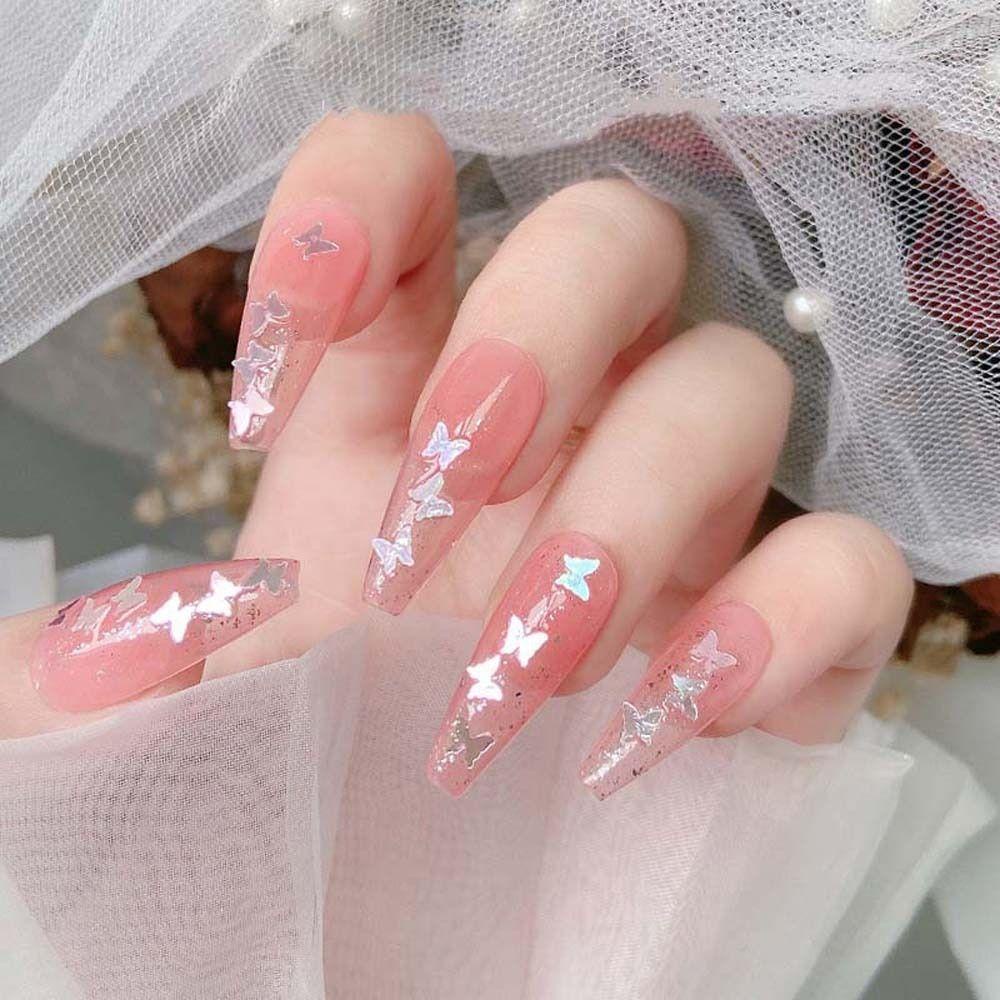 AUGUSTINA Agustina Glitter Nail Sequin Nail Art Perhiasan Ins Gaya Cinta Hati Bulan Cermin Kuku Sequin Nails Flakes Slice