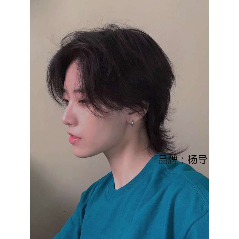 Wig kepala ekor serigala untuk anak laki-laki, penutup kepala, rambut panjang alami, wig kepala bela