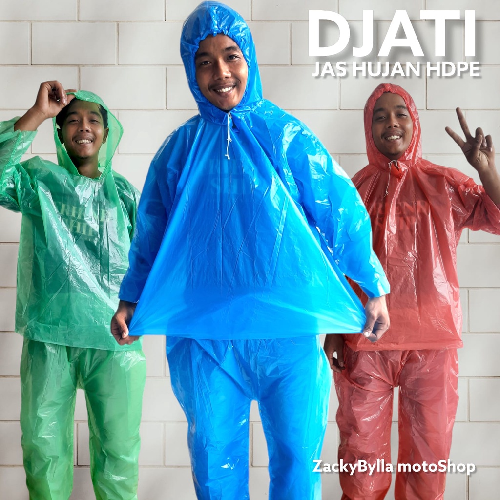 Jas Hujan Plastik HDPE Cap DJATI / RunDo Ponco Lengan dan Setelan Baju-Celana Tebal Bisa dipakai Berkali-kali