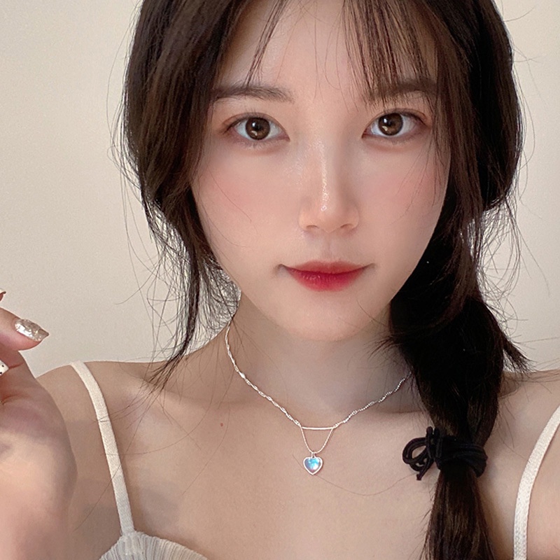 YEEZII Kalung Choker Rantai Ganda Liontin Hati Warna Silver Untuk Wanita