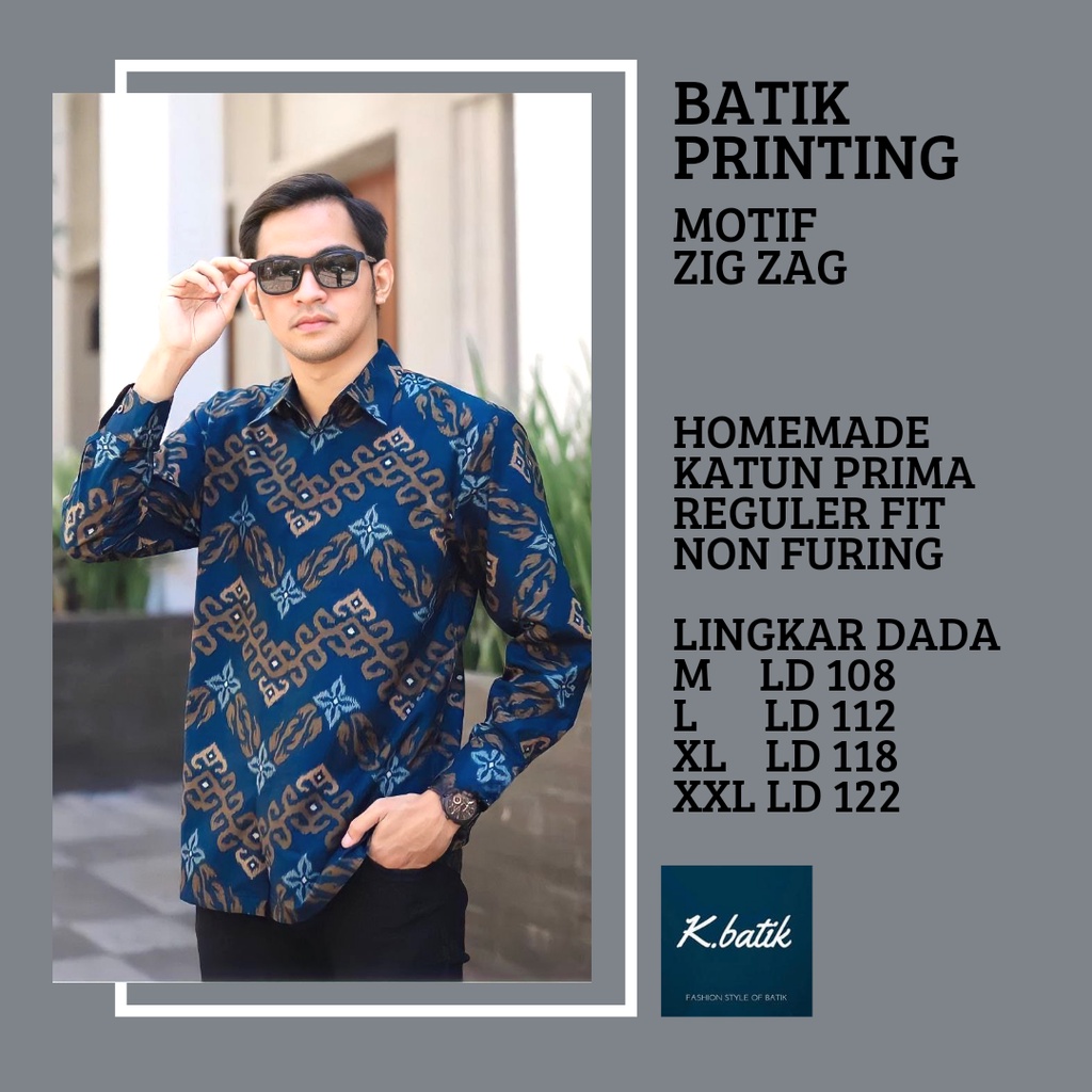 KEMEJA BATIK PRIA LENGAN PANJANG MOTIF ZIG ZAG NAVI BATIK MODERN BATIK SERAGAMAN KANTORAN BATIK PEKALONGAN BATIK KATUN