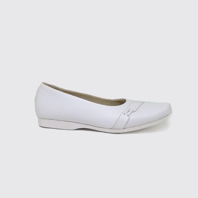 AURRA Big Size Shoes Formal - Sepatu Wanita Ukuran Besar - Pantofel Jumbo Warna Putih - Sepatu Flat White Kerja Suster No 41 42 43 44 45 46 47