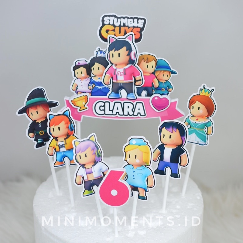 Cake Topper 3D Karakter Stumble Guys Versi Cewek Girl Version Game Stumble Guy Pink
