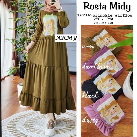 Baju Gamis CRINKLE Sablon Wanita ROSTA Dewasa Terbaru 2022 / Dress CRINKLE Sablon Terkini Viral Korean Style / Gamis Sablon Crinkle Termurah