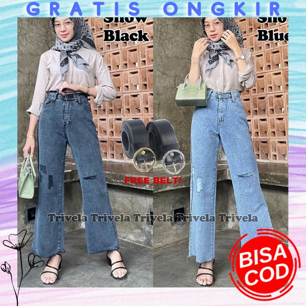 Kulot Jeans Wanita High Waist Panjang Perempuan Celaba Jiens Cewek Nongkrong Selana Kulot Anak Remaj