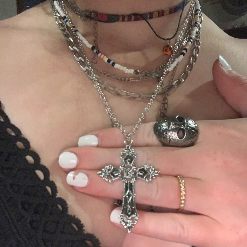 Kalung Rantai Choker Liontin Salib Gaya Punk Gothic Vintage Untuk Pria Dan Wanita