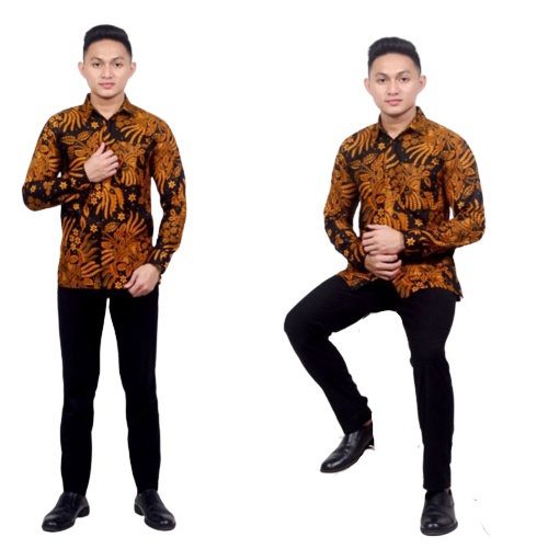 Kemeja Batik Pria Lengan Panjang Baju Cowok Slimfit M L XL Terlaris