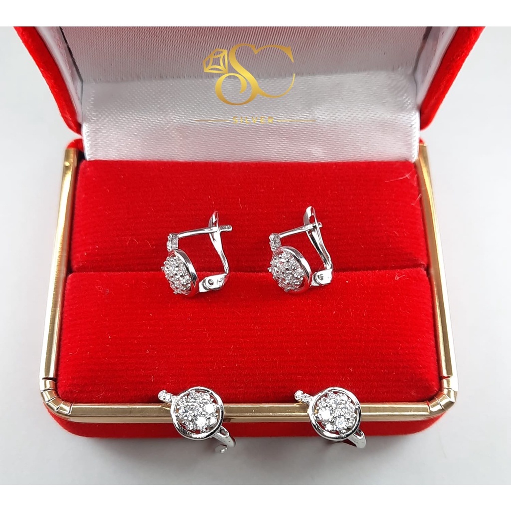 Anting Jepit Perak Asli Silver 925 Lapis Emas Putih Model Bulat Batu Putih Perak asli 925 Anting wan